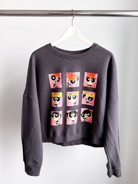 2021 Powerpuff Girls Cropped Graphic Sweatshirt XL 26x21 Grey Y2K Style